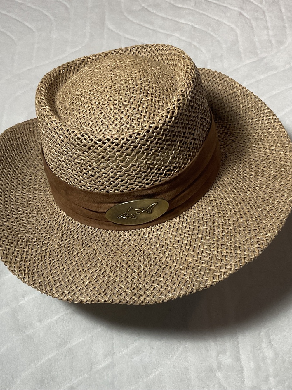 Greg Norman Collection Tan Straw Fedora with Brown Band